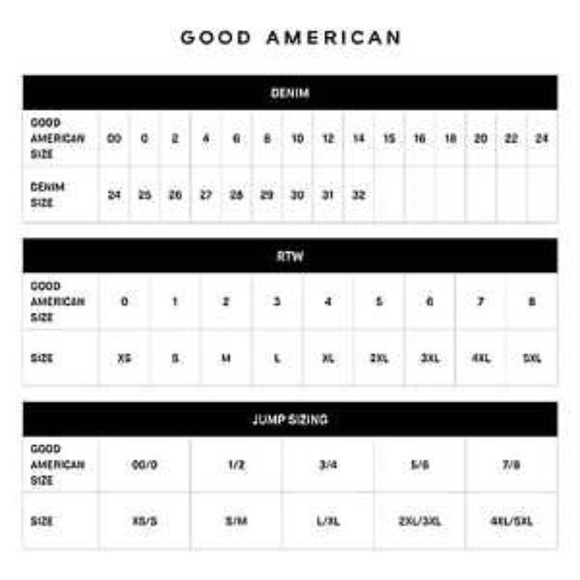 Good American Denim - Good American size chart